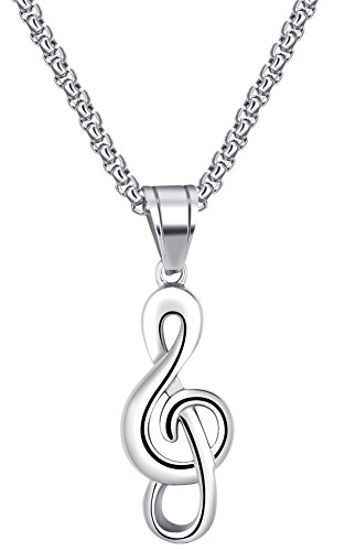 PAURO Men's Stainless Steel Hip Hop Musical Note Charm Pendant Necklace Gift for Music Lovers Silvet