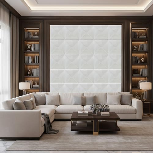 Image of Kayra Decor 3D PVC Wall Panels for Bedroom & Living Room | Line Design |White Color | 19.7 x 19.7 Inch | Pack of 18 | 48.42 Sq Ft