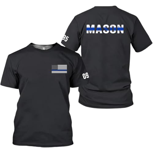 Custom Last Name and Badge Number T-Shirt for Police Personalized Thin Blue Line USA Vertical Flag Police Officer Tee Shirt Retirement Gift T Shirt for Cop Men and Women