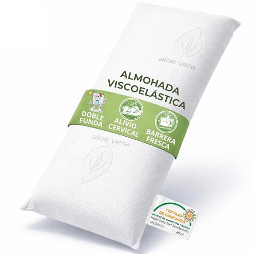 BRISOOS Almohada Viscoelástica 70 cm Aloe Vera de Núcleo Compacto Indeformable – Almohada 70 cm Ergonómica de Alta Densidad para Dormir de Lado y Boca Arriba, Doble Funda Antialérgica, Transpirable