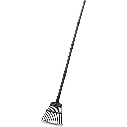 Rake for Leaves Small Metal Garden Tool with 11 Tines 63 Inch Adjustable Handle Sturdy Yard Rake for Gardening Gathering Leaves Weeds Debris, Black