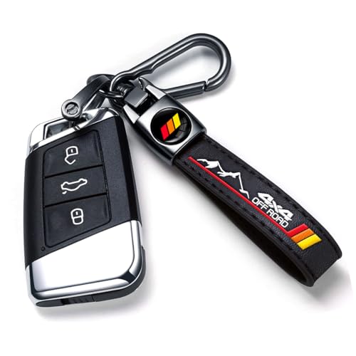 Image of Black Car Keychain, Premium Metal Key Ring & Black Leather, Anti-Scratch Anti-Drop Compatible with Toyota Tacoma 4Runner Tundra TRD Camry Rav4, with Tri-Color Stripe Emblem