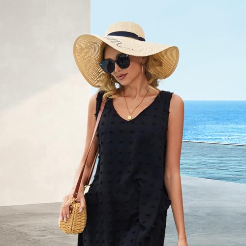 Beach Swimsuit Cover Up for Women, Swiss Polka Dot Bathing Suit, Classic V Neck Dress with Pockets3