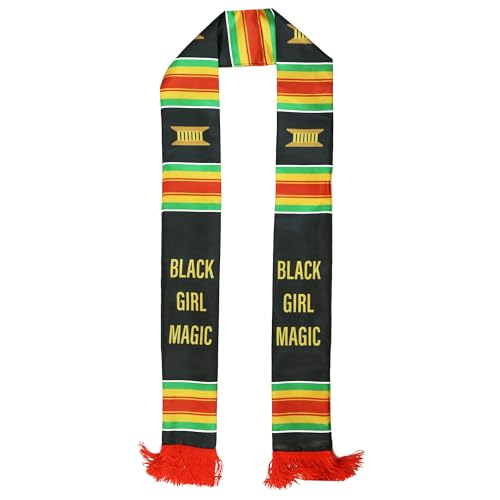 Black Girl Magic Grads Scarf African American Graduation Stole Scarf with Red Tassels2
