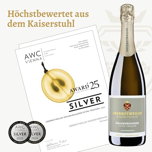 Oberrotweiler Käsleberg Grauer Burgunder Sekt Extra trocken - hochwertiges Sekt-Geschenk für Frauen und Männer, Badischer Winzersekt (1 x 0,75l)