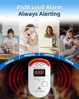Firlarm Gas Leak Detector for Home, Plug-in Natural Gas Detector for Propane, Methane, Butane, LPG, Combustible Gas Alarm Monitor with LED Digital, Audible and Visual Alert, for Kitchen, RV, Garage