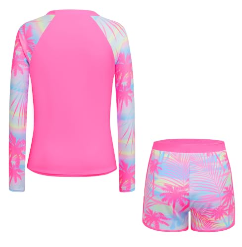 Image of Alakuoti Girls Rash Guard Swimsuit Two Piece Bathing Suit UPF 50+ Sun Protection Long Sleeve Swimwear 6-14 Years