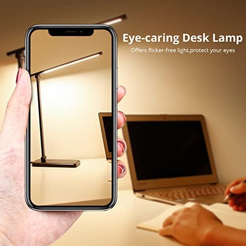 Desk Lamp, Eye Caring Table Lamp with USB Port, 5 Light Modes Dimmable Brightness Bedside Reading Lamp, Desktop Light for Home Office, Painting, Craft, Study(Black)