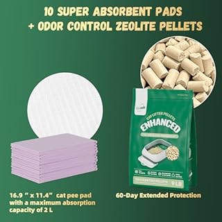 IMMCUTE Zeolite Litter Pellets, 9lb Bag Lasts 60 Days, Odor Control Cat Litter Pellets with Extra 10 Ct Pee Pads, Non Clumping Cat Litter, Low-Tracking, Unscented