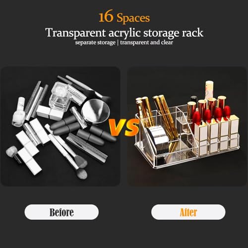 Image of Lipstick Organizer and Storage, 16 Slots Clear Case Display Rack Holder (QX154)