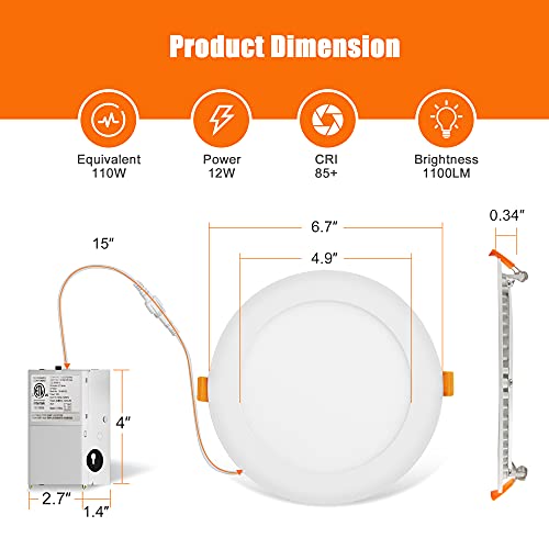 16 Pack Led Recessed Lighting 6 Inch, 5Cct Ultra Thin Recessed Light With Junction Box, 2700K-5000K Selectable, Dimmable Canless Slim Led Recessed Light Fixtures, 12W Eqv 110W, 1100Lm Downlight - Etl #TOP4