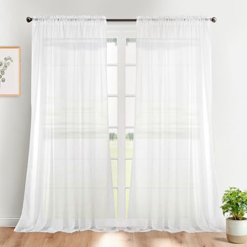 Dreaming Casa Solid Sheer Curtains Living Room White Rod Pocket