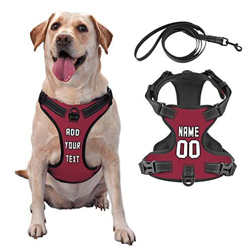 Customized Football Pet Harness, Personalized Dog Harness with Name and Phone Number, Reflective Adjustable Dog Vest Harness for Large Medium and Small Dogs Cats