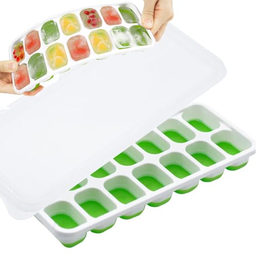 Ice Cube Trays Silicone Easy-Release and Flexible 14-Ice Trays with Spill-Resistant Removable Lid BPA Free Durable Maker for Cocktail Coffee Beer