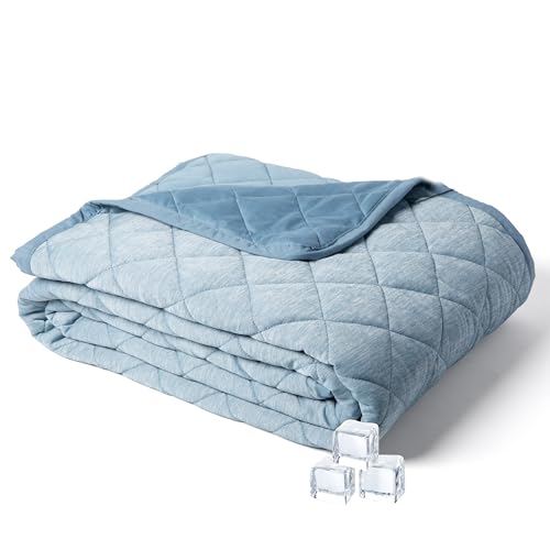 Brookstone Cooling Blanket Queen Size – Cooling Down Alternative Blanket for Hot Sleepers, Reversible Cool Touch Fiber, Quilted, Lightweight, Blue