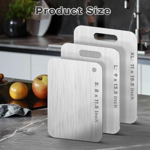 Katori Titanium Cutting Boards for Kitchen-100% Pure Titanium Cutting Board set Double Sided Non Toxic Titanware Chopping Board,Dishwasher Safe Metal Cutting Boards FathersDay Gifts(1PC-S-8x11.5In) - 5