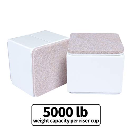 Ezprotekt 2 Inch Bed And Furniture Risers, Heavy Square Chair Sofa Couch Tables Risers, Width 2.4"-Adds 2" Height, Supports 20,000 Lbs, Solid Steel Won't Crack & Scratch Floors (White, 4 Pack) #TOP4