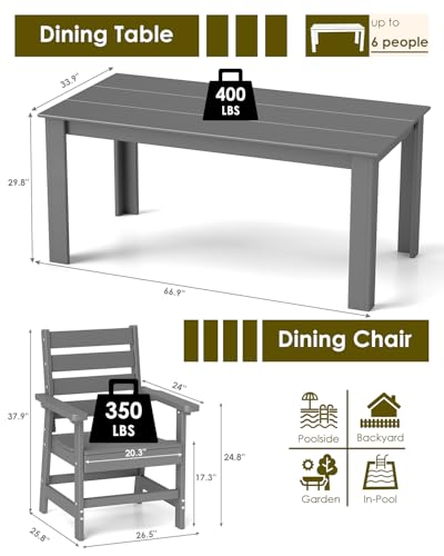Image of GREENVINES 7-Piece Outdoor Dining Set | HDPE | Patio Table and Chairs Sets for 6 | Patio Furniture | All Weather | Umbrella Hole | Grey | for Backyard Poolside Garden