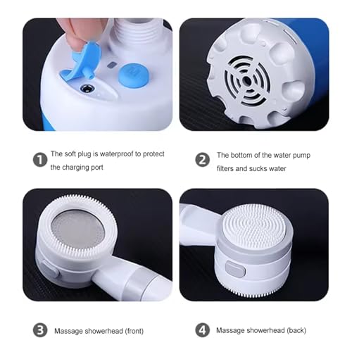 Pompe de douche de camping étanche avec batterie 6000 mAh haute autonomie