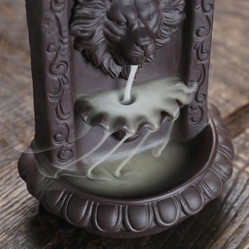 Brûleur encens cascade fumée lion BETOOKY statuette céramique zen - 6