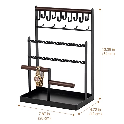 ProCase Jewelry Organizer Stand Necklace Organizer Earring Holder, 6 Tier Jewelry Stand Necklace Holder with 15 Hooks, Jewelry Tower Display Rack Storage Tree for Bracelets Earrings Rings -Black - Thumbnail 6