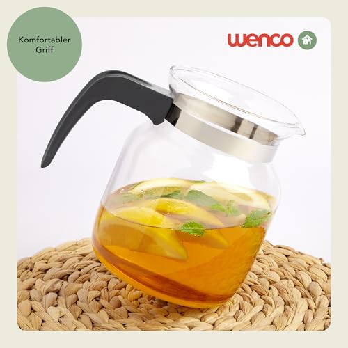 Foto von wenco Glaskanne 1,25 l - Ideal für Tee, Kaffee und Kaltgetränke, hitzebeständig, mit Deckel und Ausguss-Öffnung - Spülmaschinenfest und bruchsicher - Transparent/Grau