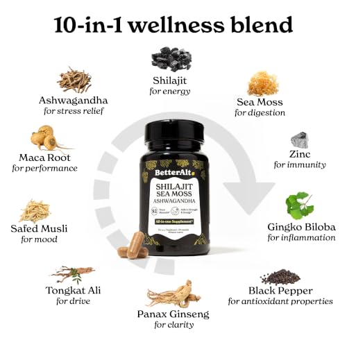 Image of 8800mg Shilajit, Maca Root,Ginkgo Biloba, Sea Moss,Ashwagandha,Tongkat Ali ,Panax Ginseng,Safed Musli & Zinc| Boost Stamina & Energy,20 Capsules| 95 + minerals|All in One Supplement for Men & Women