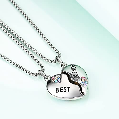 luomart Girls Best Friends Necklace for 2,BFF Friendship Gifts for 2,Rainbow Broken Heart Two Sided Pendant Jewelry Set for Women3