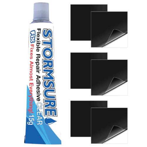 Wellington Boot/Walking Boot Repair Kit - Water resistant Clear Rubber Glue Adhesive - Long Term Strong Bond - 6 X Self Adhesive Waterproof Black Patch Tape - Waterproof/Airtight