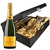 Buy Veuve Clicquot Brut Yellow Label Champagne with Elegant Flutes in Wooden Hinged Presentation Box 75cl 12% ABV – DrinxCom