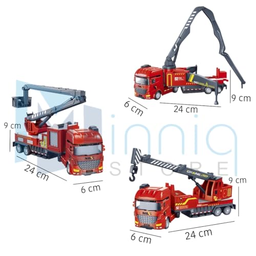 Image of Excavator and Military Tank, Manual Push Power Large Transport Trailer Vehicles Truck Toys Alloy Diecast Truck Set Toy Best Birthday Gift for Kids (Fire Resque Truck Set)