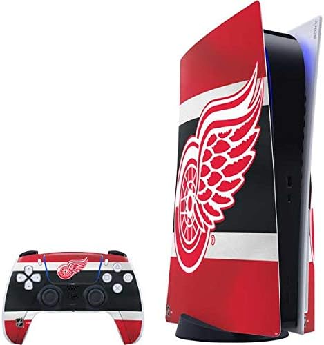 Skinit Decal Gaming Skin Compatible with PS5 Bundle - Officially Licensed NHL Detroit Red Wings Jersey Design