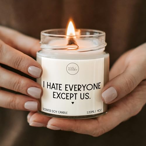 I Hate Everyone Except Us Candle Gift | Luxury Soy Candle | Hate People Gifts | Best Friend Candle Gifts | Introvert Gifts | Funny Candle Gift For Her, Him (French Lavender, 120ml, 20hrs burn)