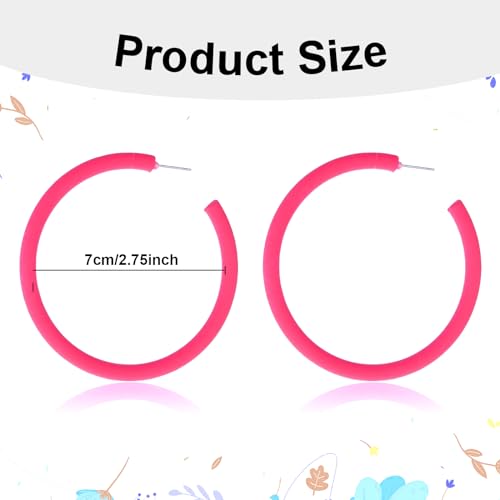 Neon Retro Acrylic Large Hoop Earrings - 80s 90s Style - Colorful Big Hoop Statement Earrings - Hot Pink - Lightweight - Perfect for 80s Party Accessories2