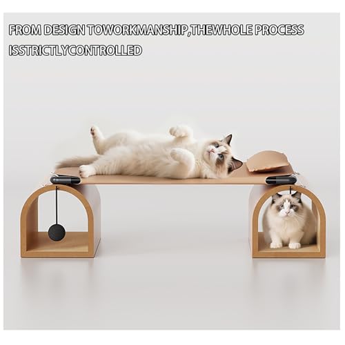 Lit tunnel pour chat avec balle suspendue : finitions premium en bois - 4
