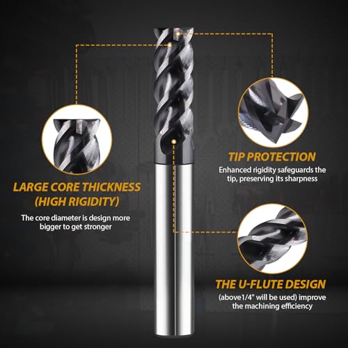 Image of 6Pcs Carbide End Mill Set 1 /8 inch 3 /16 inch 1 /4 inch 5 /16 inch 3 /8 inch 1 /2 inch 4 Flute AlTiN Coated HRC 45-55 for Alloy Steels Hardened Steel Metal CNC Router Bits