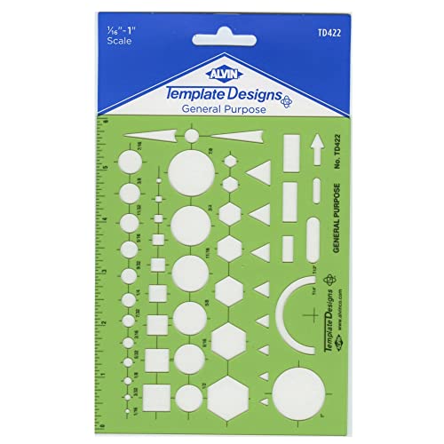 ALVIN, TD422, General Purpose Drawing Drafting Template, General Ruling Templates for Curves and Odd Shapes - 4 7/8