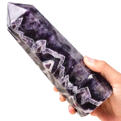 MOGEMT Large Dream Amethyst Healing Crystal Wand Point Obelisk Tower 6 Facete...