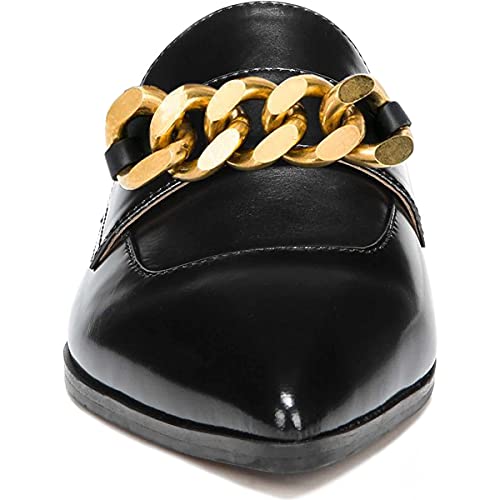 Xyd Womens Retro Pointed Closed Toe Mule Flats Slip On Backless Dress Sandal Slides Comfortable Casual Walking Loafers Shoes Size 9 Black-Patent Gold Chain #TOP3