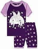 Akyzic Girls Pajamas Short Sleeve Unicorn Pj Set Cotton Sleepwear Summer Clothes Kids Star Jammies T