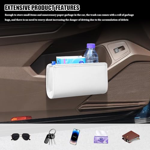 Image of Car Trash Can, Car Garbage Can, Waterproof Litter Auto Trash Can for Travelling, Auto Interior Accessories Foldable Hanging Mini Cars Storage Bag Container Universal Fit Most Cars (White)