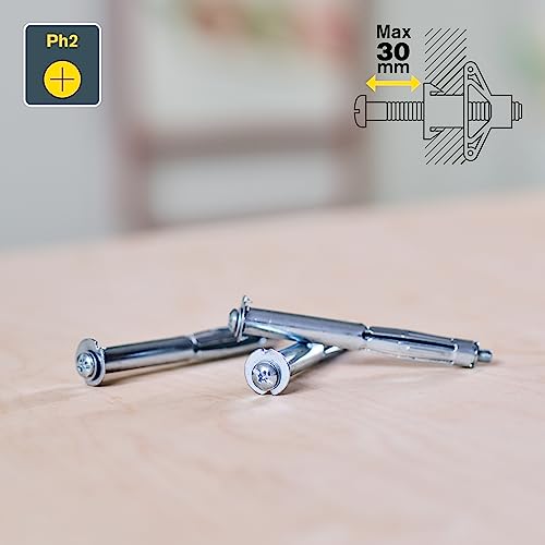 Rapid Hollow Wall Anchors, Pack of 10 Heavy Duty Metal Plasterboard Fixings for 32-45 mm Wall Thickness, 40 kg Load - Image 4