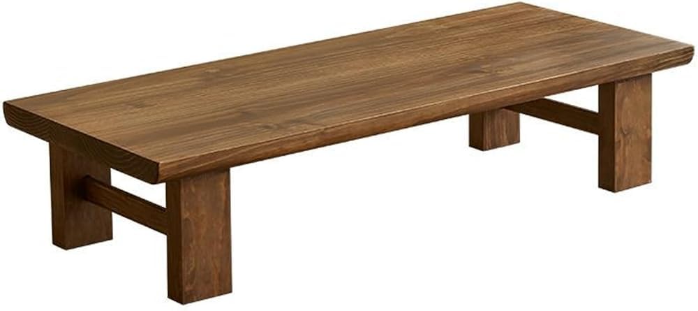 Table basse japonaise en bois massif, meuble de salon aux finitions café