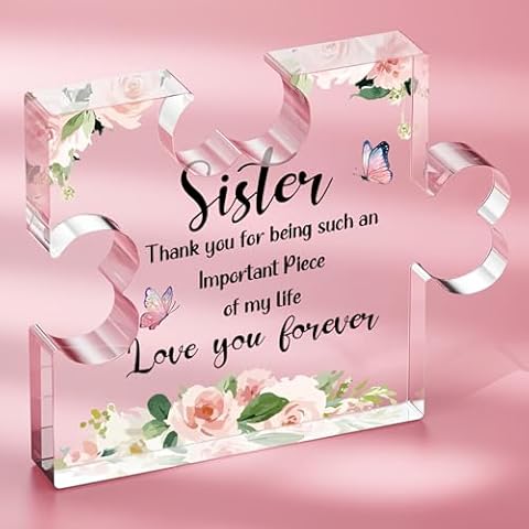SOUHONEY Unique Sister Gifts from Sister, Sister Birthday Gifts Acrylic Plaque, Big Sister Gifts for Desk Decoration, Back to School Gifts for Sister, Sister Gifts on Mothers Day (Standard) Cover