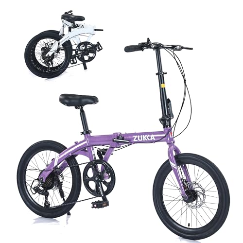 BALINGE 20 Inch Folding Bike with 7-Speed, Heavy Duty Aluminum Frame Folding Commuter Bike for Women/Men/Adult/Youth, Adjustable Stem, Purple