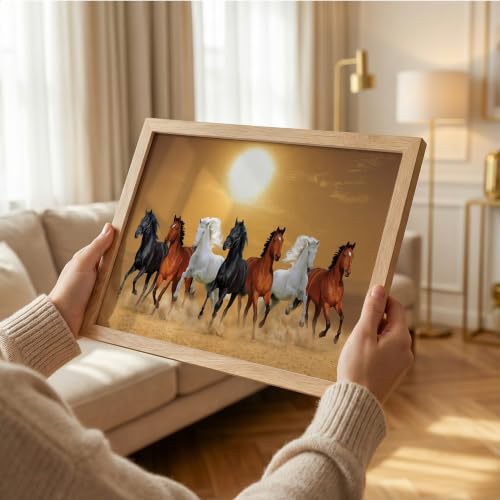 Image of Suneree 7 Horse Vastu Wall Painting (Landscape Collection) (Natural, Design 13, 10x13 Inch)