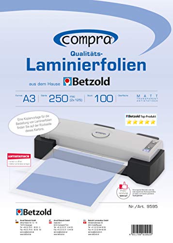 Preisvergleich Produktbild Betzold - 100x A3 Laminierfolien - Laminieren Schulbedarf Bürobedarf Laminiertaschen