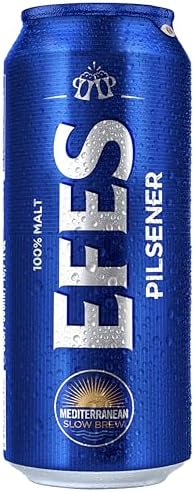 Efes Pilsner Lager – Turkish Pilsener, Bottom-Fermented with Hallertau Hops – 12 x 500ml Cans, 5 percent ABV – Serve Well-Chilled with Barbecue and Mezze; Great for Get-Togethers