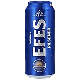Efes Pilsner Lager – Turkish Pilsener, Bottom-Fermented with Hallertau Hops – 12 x 500ml Cans, 5 percent ABV – Serve Well-Chilled with Barbecue and Mezze; Great for Get-Togethers