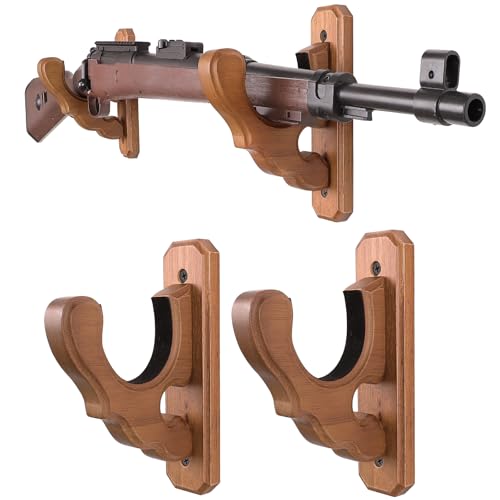 SCUNDA Gun Rack for Wall, Wall Mount Gun Rack, Indoor Gun Rack Holder for Home Office Storage Display, Wooden Wall Gun Rack for Rifle Shotgun and Bow,2 Pack
